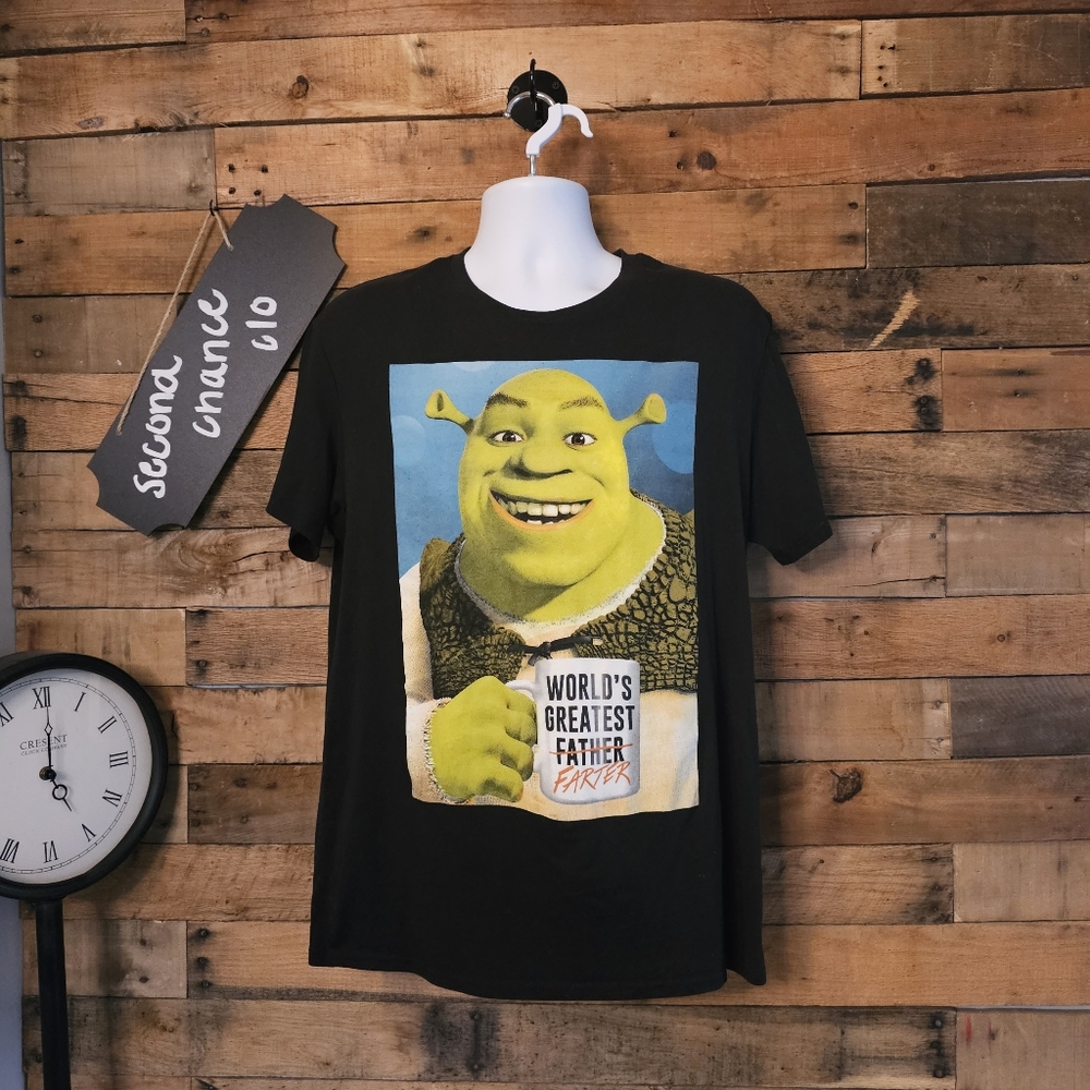Shrek Men's Funny Fathers Farter Graphic Black Shirt Size Large